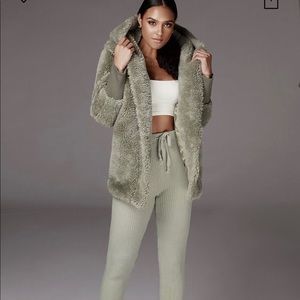 Olive faux fur coat